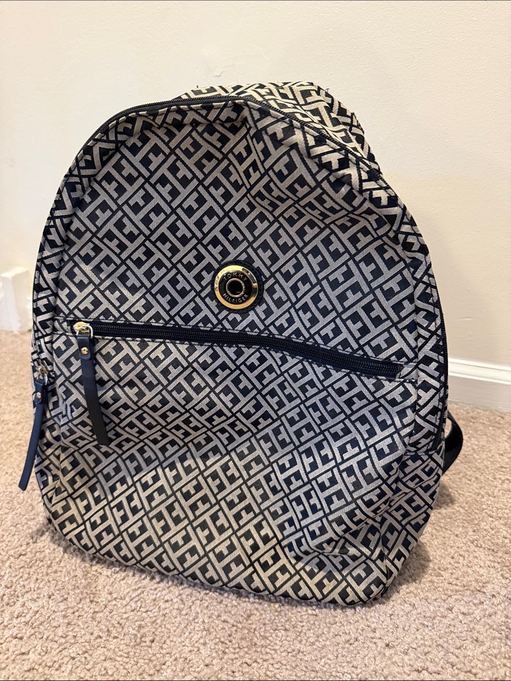 Tommy Hilfiger Navy and Cream Monogram Backpack